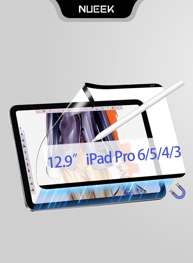 نُوِيق واقي شاشة مغناطيسي بملمس الورق لأجهزة iPad Pro 6/5/4/3 مقاس 12.9 بوصة (2018-2022)، للكتابة والرسم كما لو كنت تكتب على الورق، قابل للفصل وإعادة الاستخدام، متوافق مع الأفلام المقواة، مضاد للوهج - Image 1